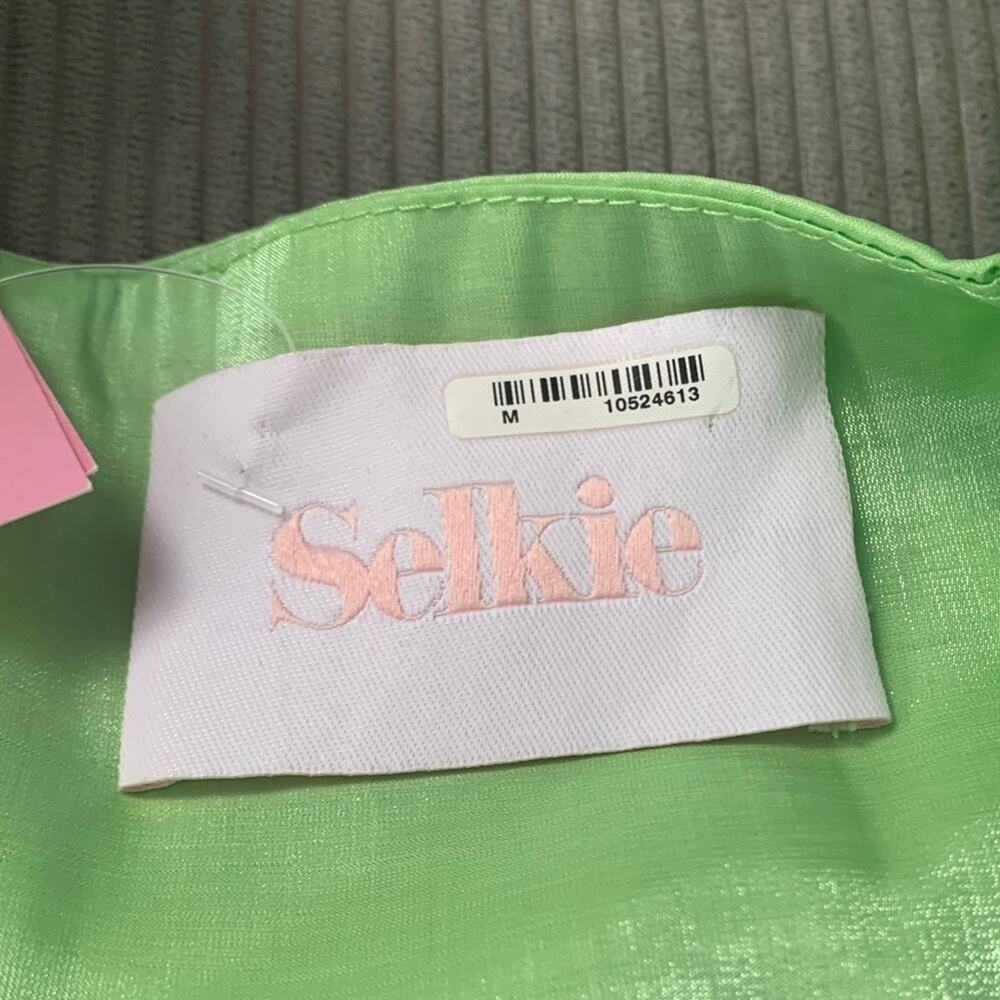Selkie size medium Chic avocado Lime green Puff Sleeve Mini Dress cocktail party - Picture 5 of 11